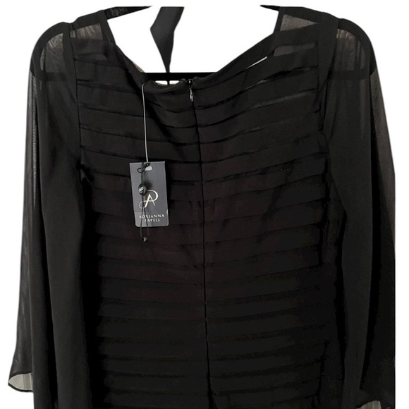 Adrienne Papell size 12 black tiered midi dress 3/4 semi sheer bell sleeves NWT - Picture 4 of 9